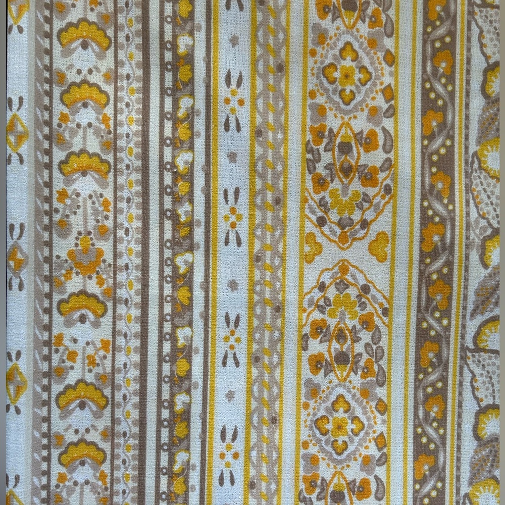 Vintage 60s 70s Retro Knit Fabric Harvest Gold Floral Stripe DIY Sewing 2 Yards